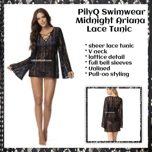 PilyQ Swimwear Midnight Ariana Lace Tunic XS/S $144 - Picture 1 of 16